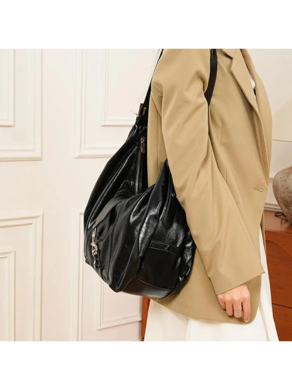 Trendy Y2K Leather Hobo Purse, Buckle Clutch Bag, Large Shoulder Tote for Women